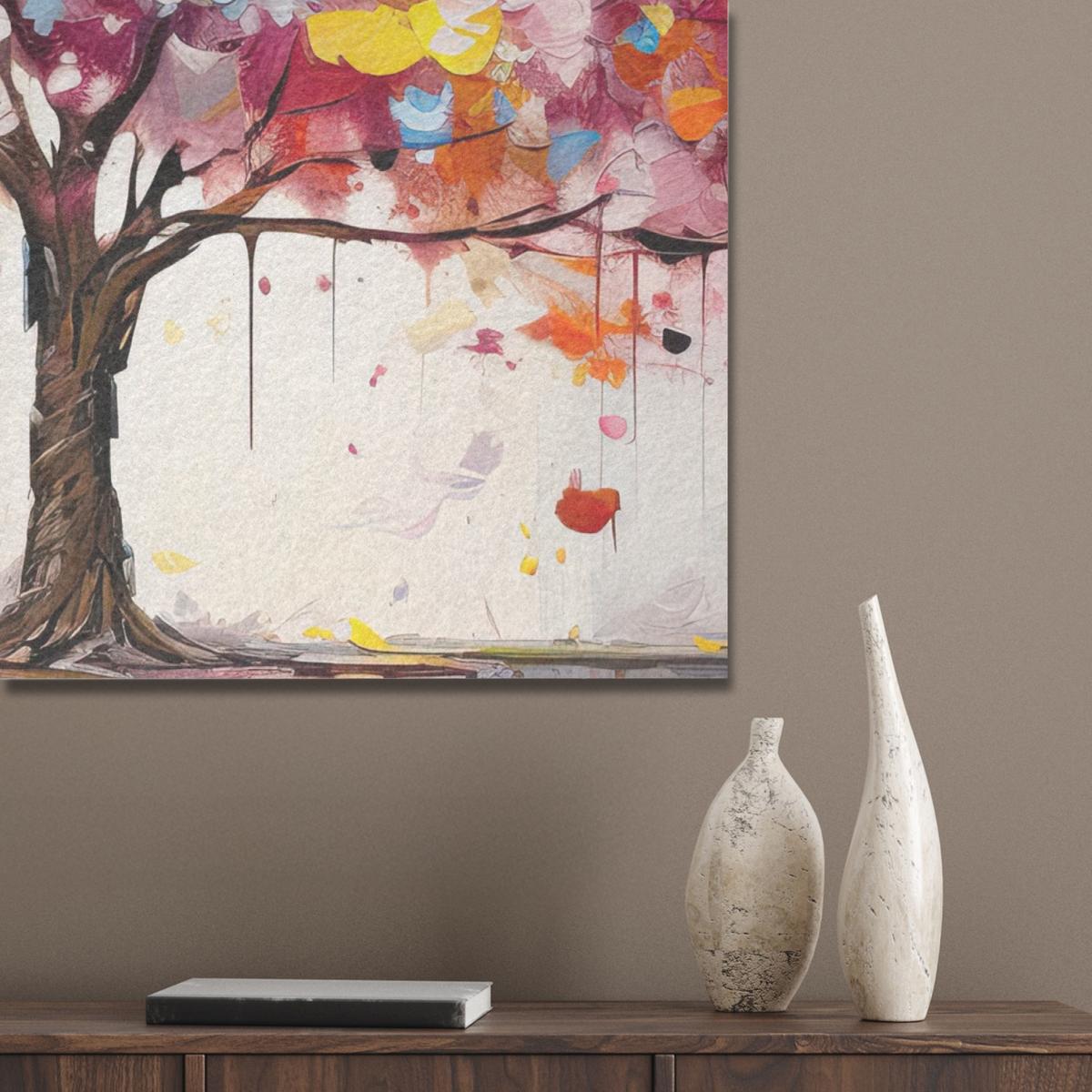 AKUSTIKBILD Aquarell - Baum - Kunst - Abstrakt Wandbilder 60x80 cm - Multicolor, Kunststoff (60/80/0.9cm) - MuchoWow