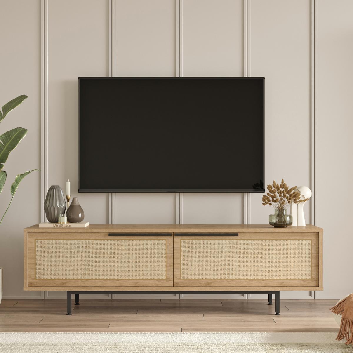 TV-ELEMENT Kvænangen - Eichefarben/Schwarz, Holzwerkstoff/Metall (160/45/35.5cm) - [en.casa]