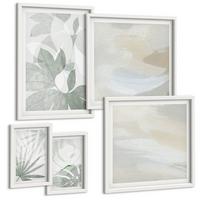 BILDER SET 5er Set - 50x50 cm & 20x30 cm & 40x60 cm Weißer Rahmen - Die Blätter der Pflanzen sind grünlich-grau. - Weiß, Kunststoff (40/60cm) - TULUP