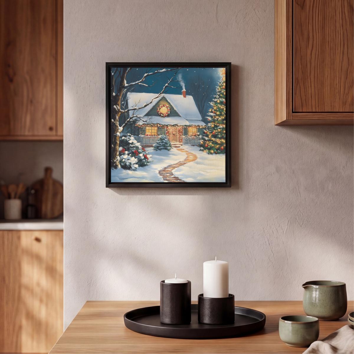 LEINWAND Bilder mit Rahmen - Weihnachten - Weihnachtsbaum - Winter - Zuhause - Schnee - 20x20 - Smaragdgrün, Textil (20/20cm) - MuchoWow