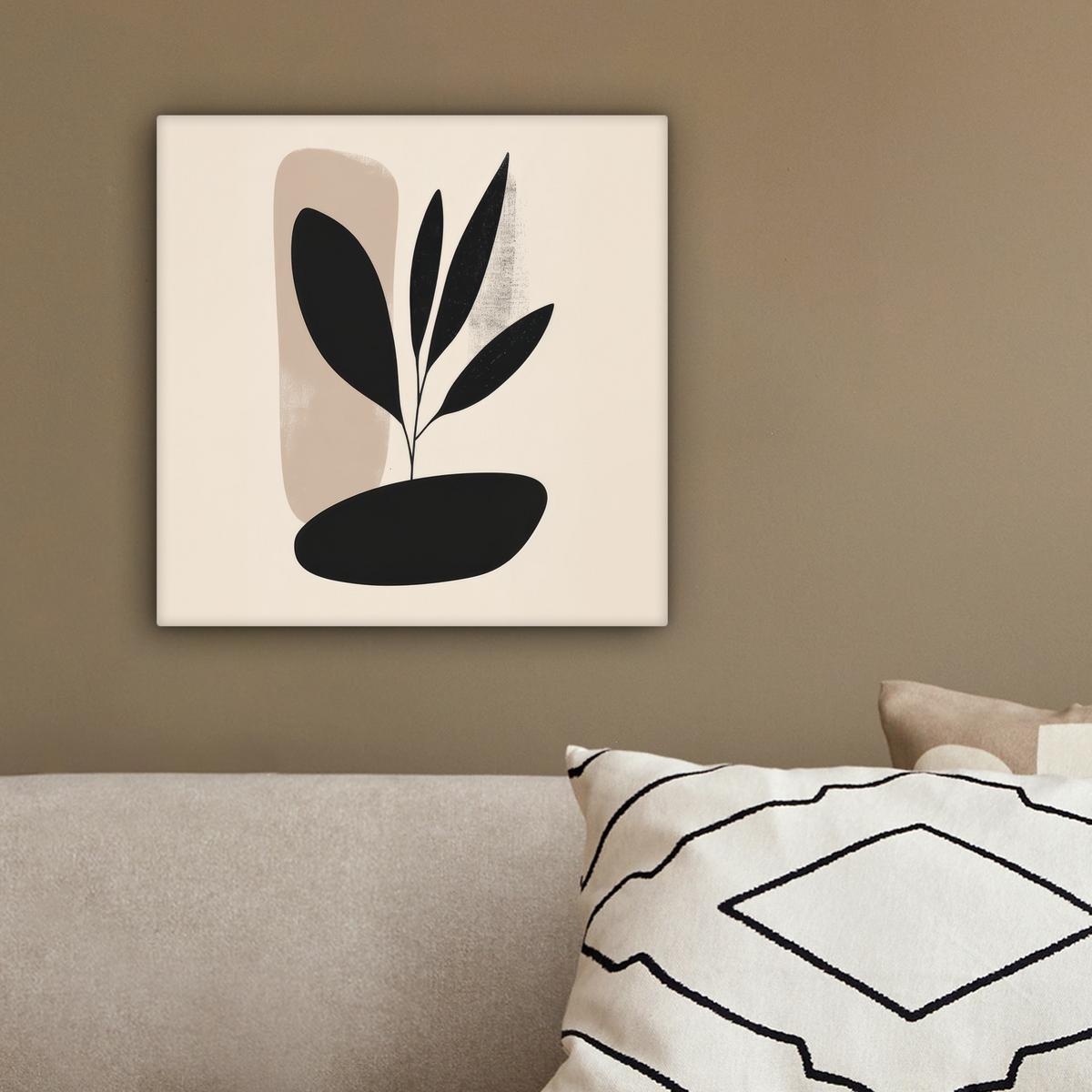 LEINWANDBILD Pflanze - Beige - Japanisch Deko Wohnzimmer 20x20 cm - Schwarz, Textil (20/20cm) - MuchoWow
