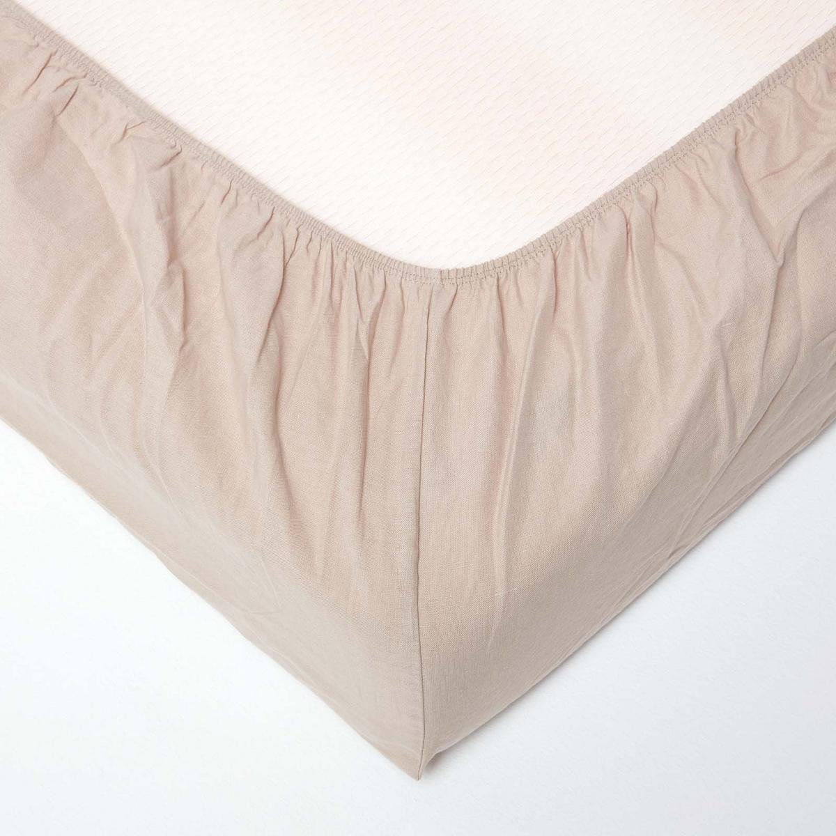 LEINEN-SPANNBETTLAKEN extra hoch, 60% Leinen & 40% Baumwolle - Beige, Textil (90/190cm) - Homescapes