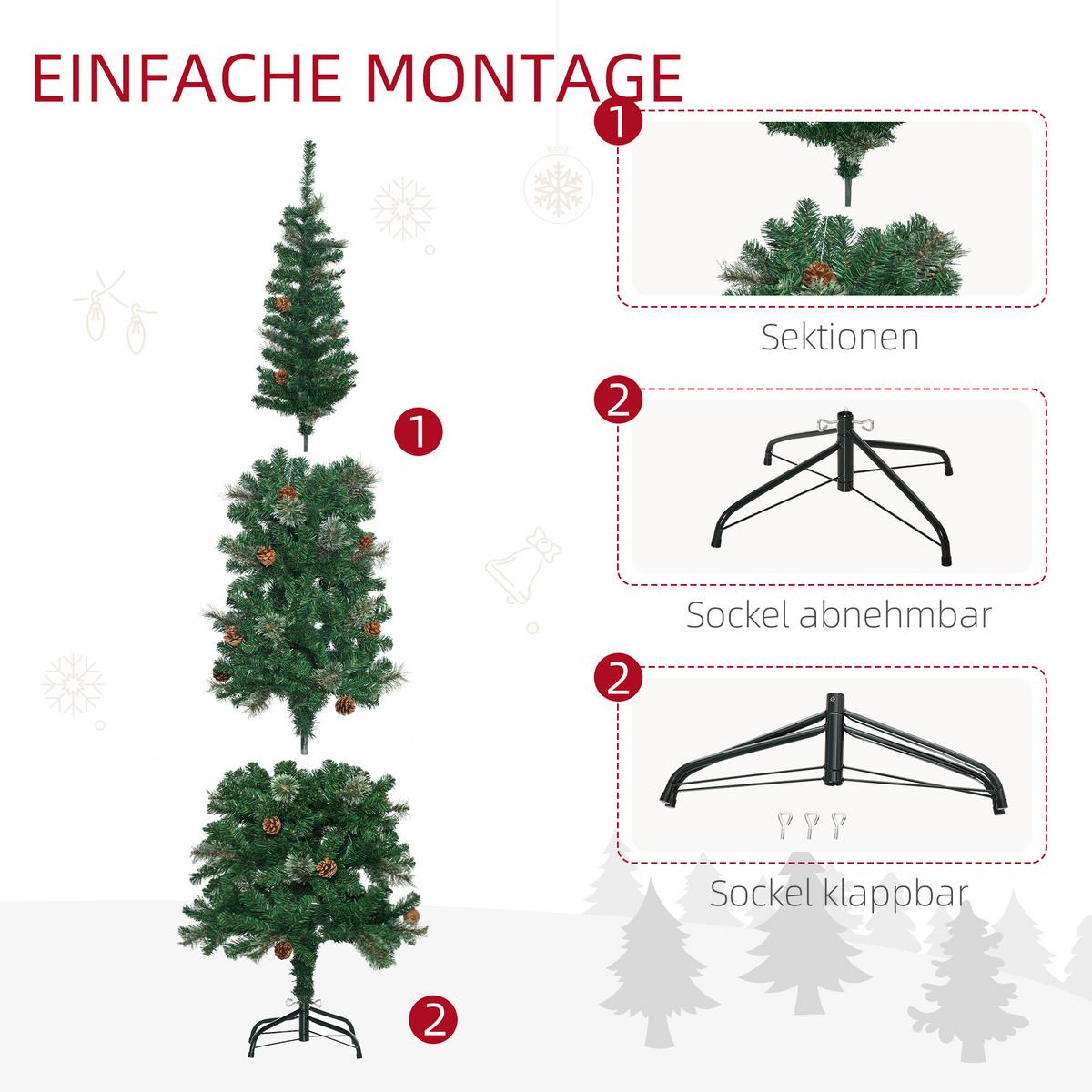 KÜNSTLICHER-WEIHNACHTSBAUM, 195 cm Christbaum mit 556 Spitzen für Weihnachten - Grün, Kunststoff/Metall (195cm) - HOMCOM