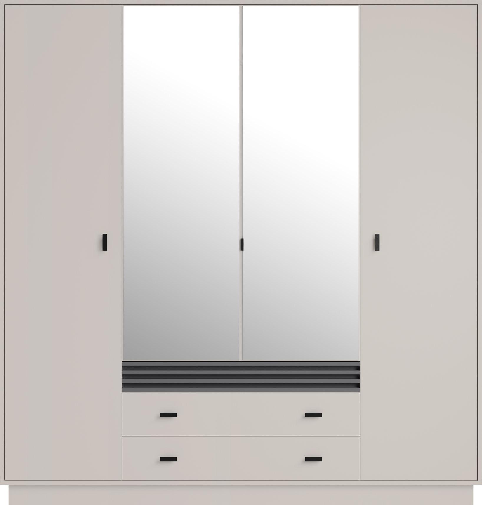 DREHTÜRENSCHRANK PUNTO 200/210/56cm 4-türig mit Spiegel Kaschmir - Kaschmir, Holzwerkstoff (200/210/56cm) - MASSENO