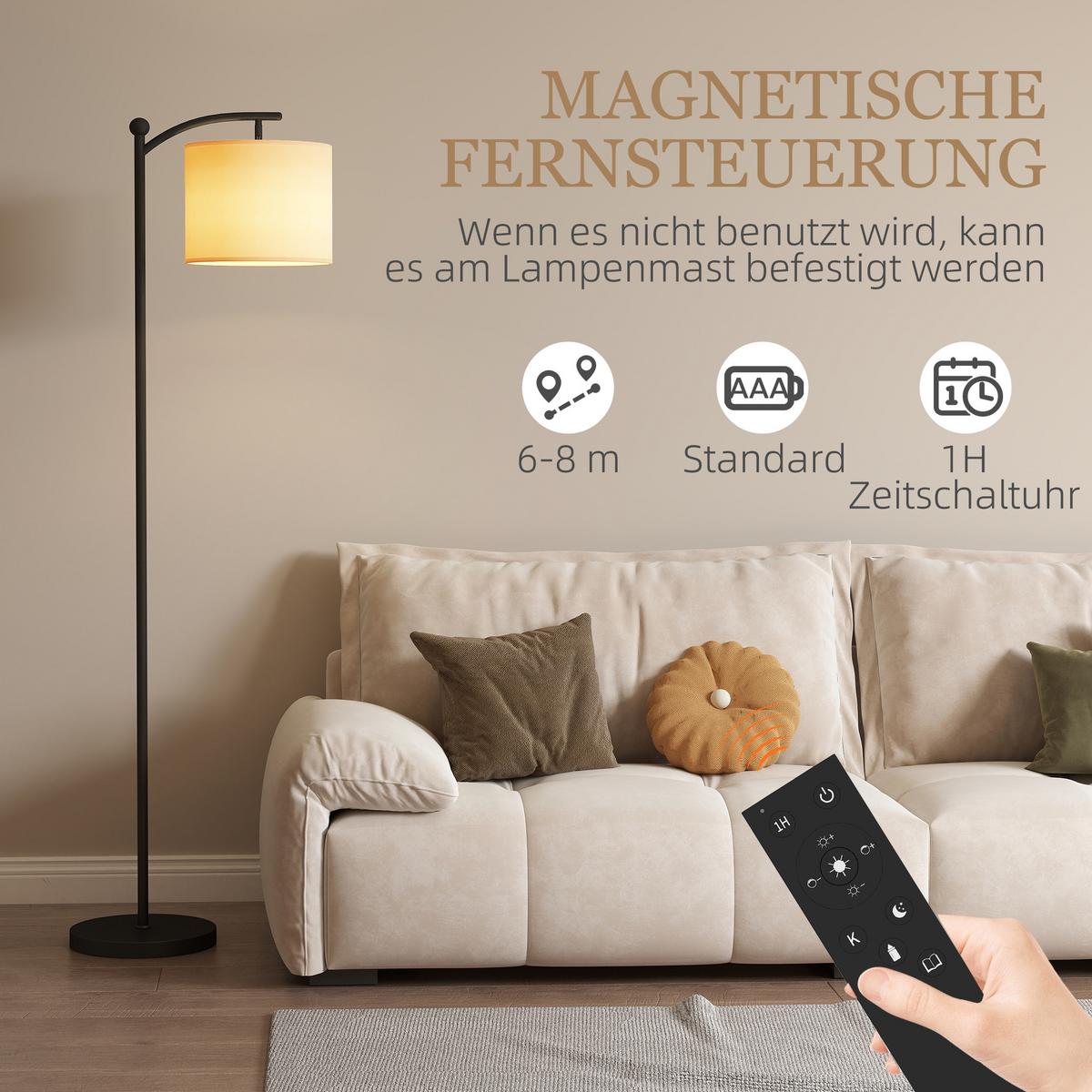 LED Stehlampe Stufenlos Dimmbar Stehleuchte mit Lampenschirm aus Stoff - Schwarz, Metall (54.3/30.6/159.6cm) - HOMCOM