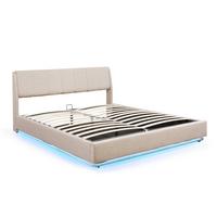 LED POLSTERBETT Tröstiar - Beige, Holzwerkstoff/Kunststoff (180/200cm) - [en.casa]