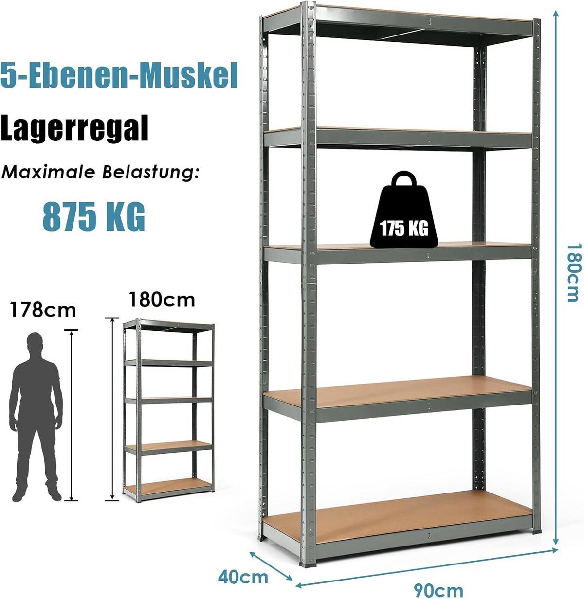 LAGERRGAL Grau - Grau, Holz (90/180/40cm) - COSTWAY