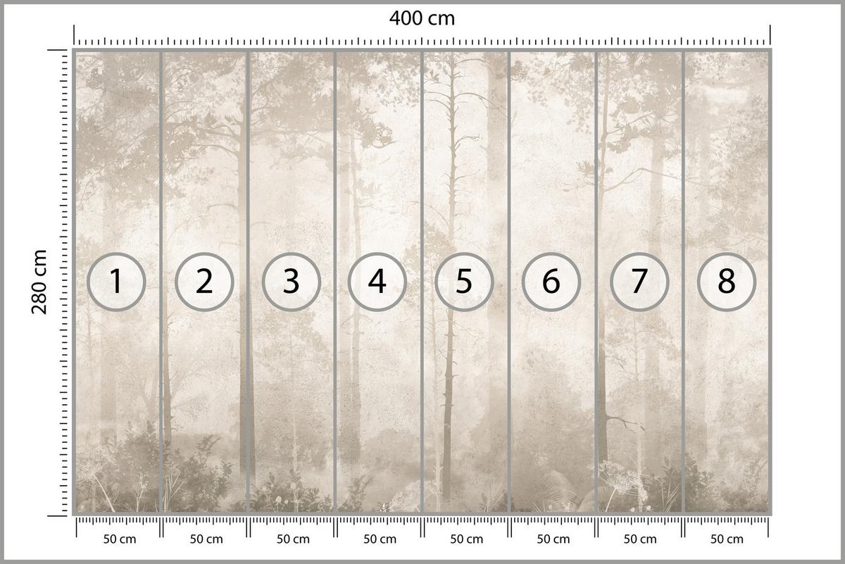 FOTOTAPETE für Wohnzimmer Nebliger Wald Vintage Bäume 400x280 - Beige/Braun, Papier (400/280cm) - Muralo