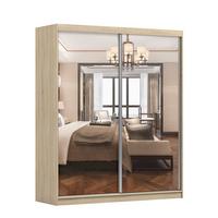SCHWEBETÜRENSCHRANK Multi 20 Sonoma Eiche/Weiß + Spiegel 183 cm - Alufarben/Weiß, Glas/Holzwerkstoff (183/218/61cm)