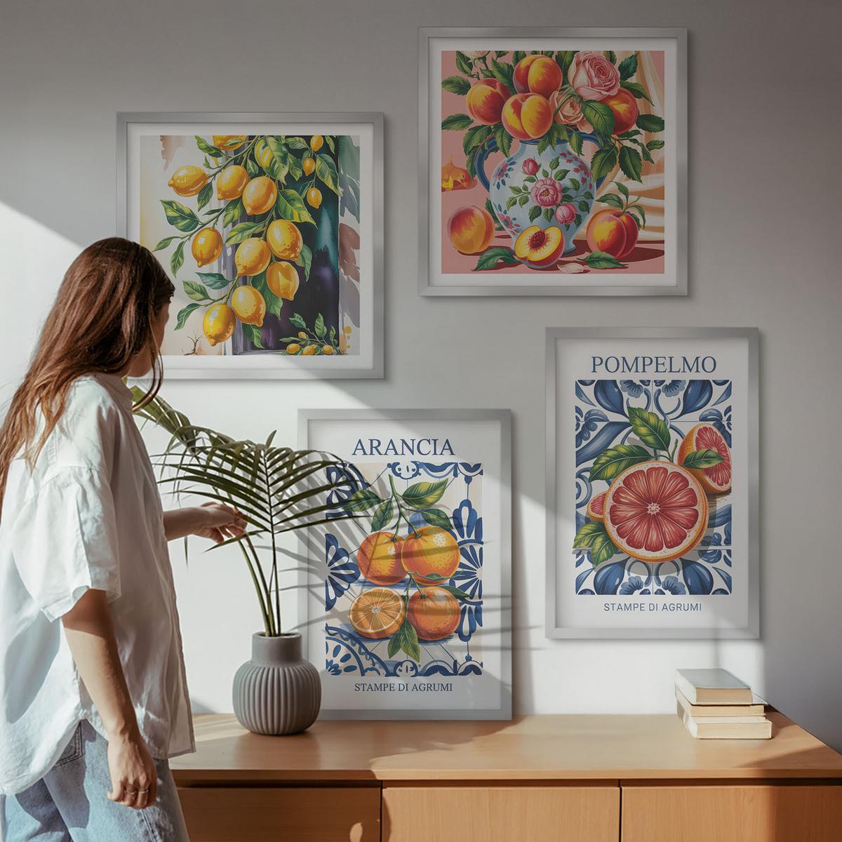 BILDER SET 4er Set - 50x50 cm & 40x60 cm Silberner Rahmen - Italienische Zitrus-Modeplakate - Silberfarben, Kunststoff (50/50cm) - TULUP
