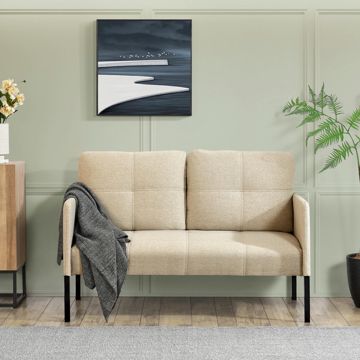 SOFA Reichling - Beige/Schwarz, Holz/Textil (119/77/69cm) - [en.casa]