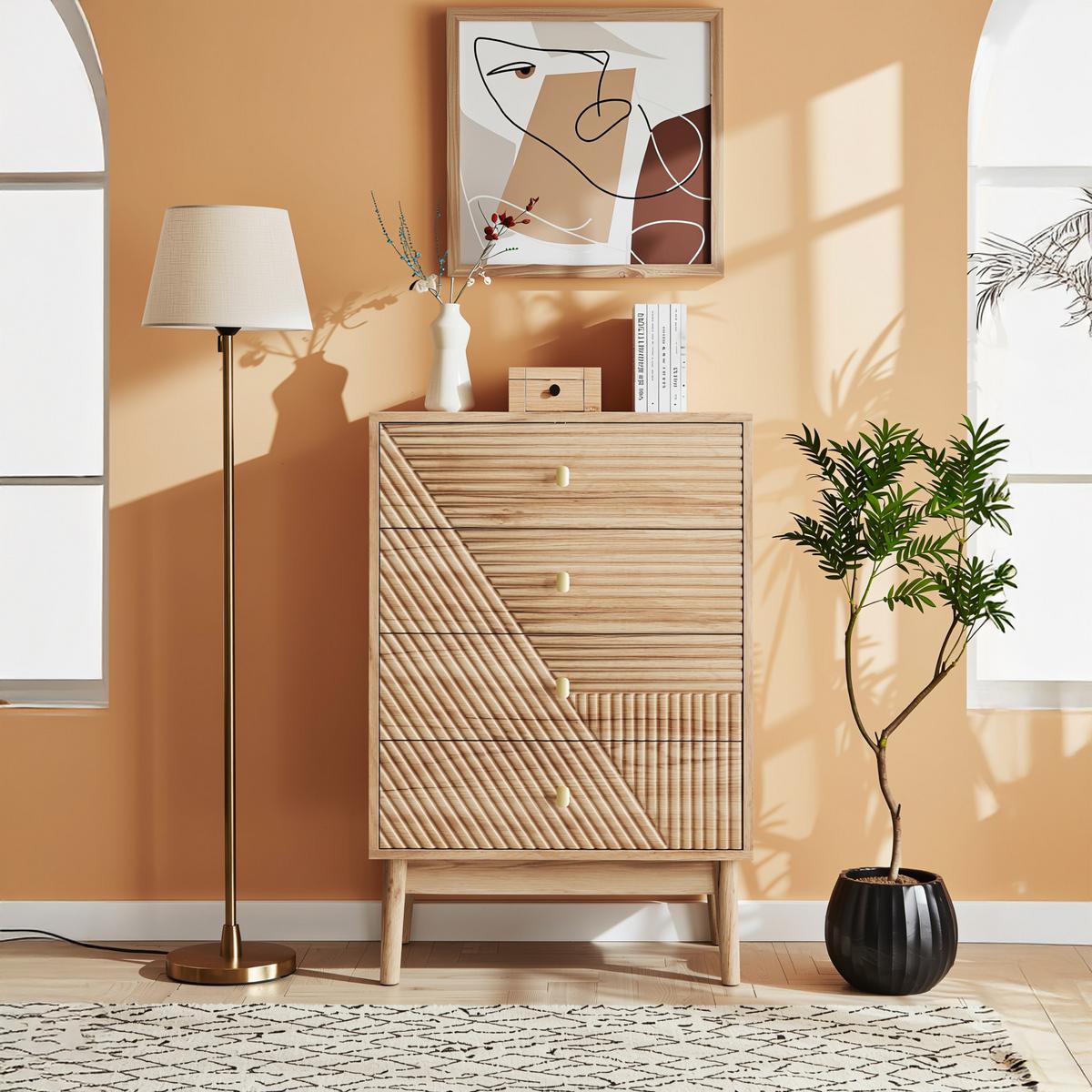 SIDEBOARD 60 cm Eiche – Schubladenschrank mit 4 Schubladen & Holzbeinen Modern - Eichefarben, Holzwerkstoff (60/90/40cm) - Urban Meuble