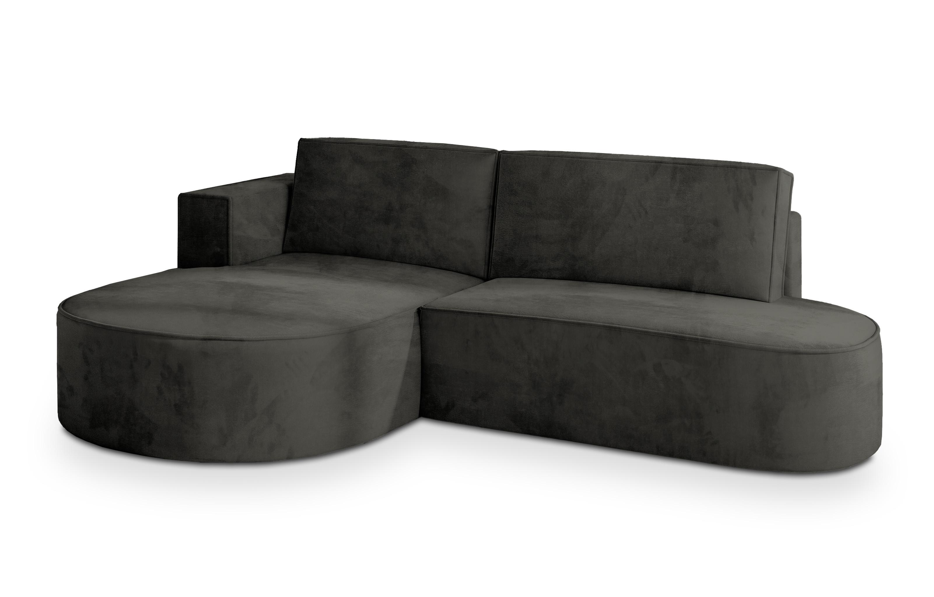 ECKSOFA CORTIO M L-S Schwarz Velours-Stoff mit Schlaffunktion - Schwarz/Grau, Holz/Kunststoff (265/174cm) - MASSENO