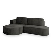 ECKSOFA CORTIO M L-S Schwarz Velours-Stoff mit Schlaffunktion - Schwarz/Grau, Holz/Kunststoff (265/174cm) - MASSENO