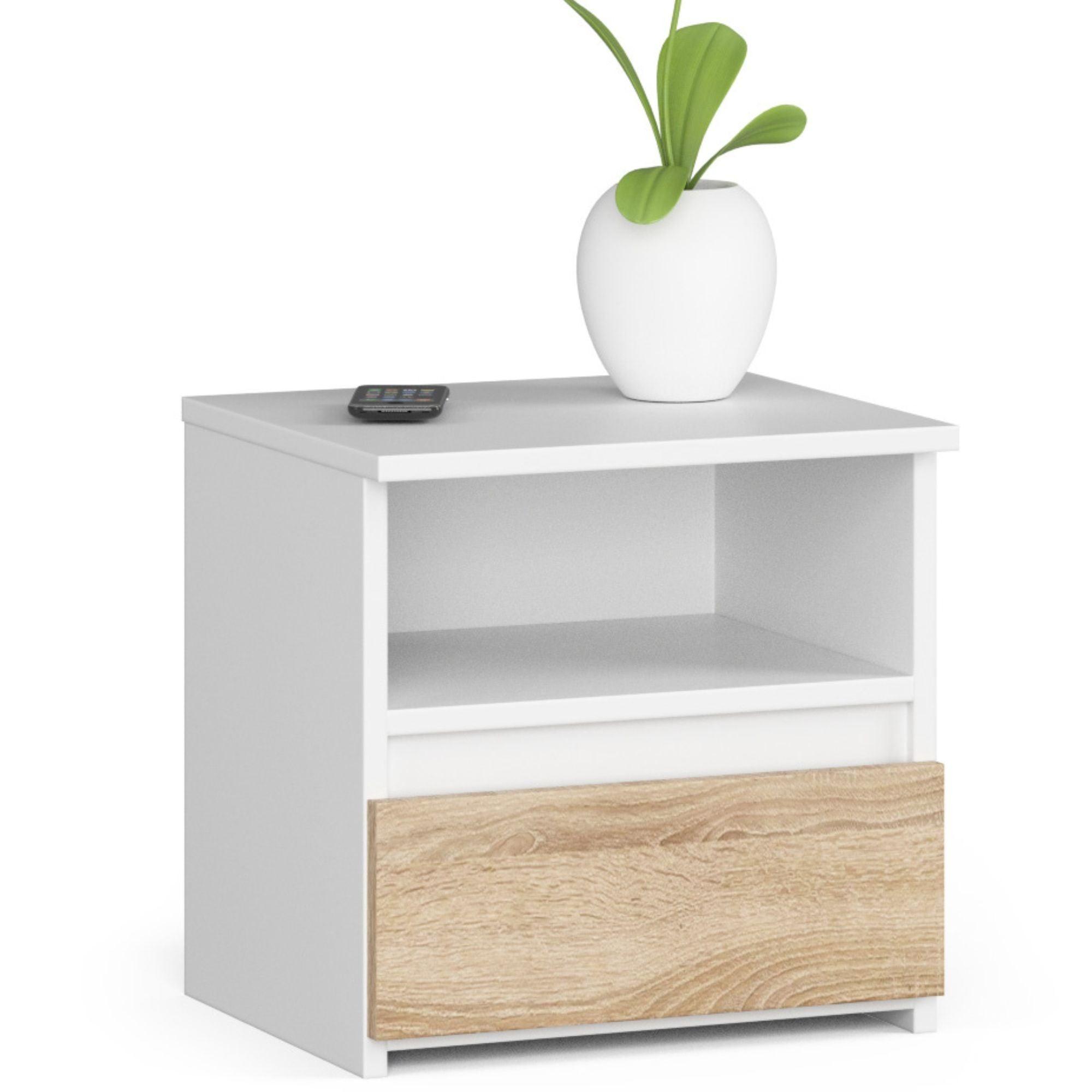 NACHTTISCH Weiß, Eiche Sonoma 40/40/35 - Weiß, Holzwerkstoff (40/40/35cm) - RAUMHIRSCH FURNITURE