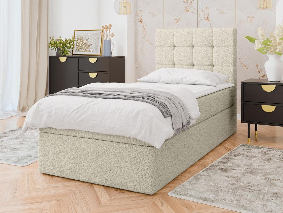 BOXBETT Luanda Boucle Single - H3 - Creme/Schwarz, Holz/Kunststoff (90/200cm) - MIRJAN24