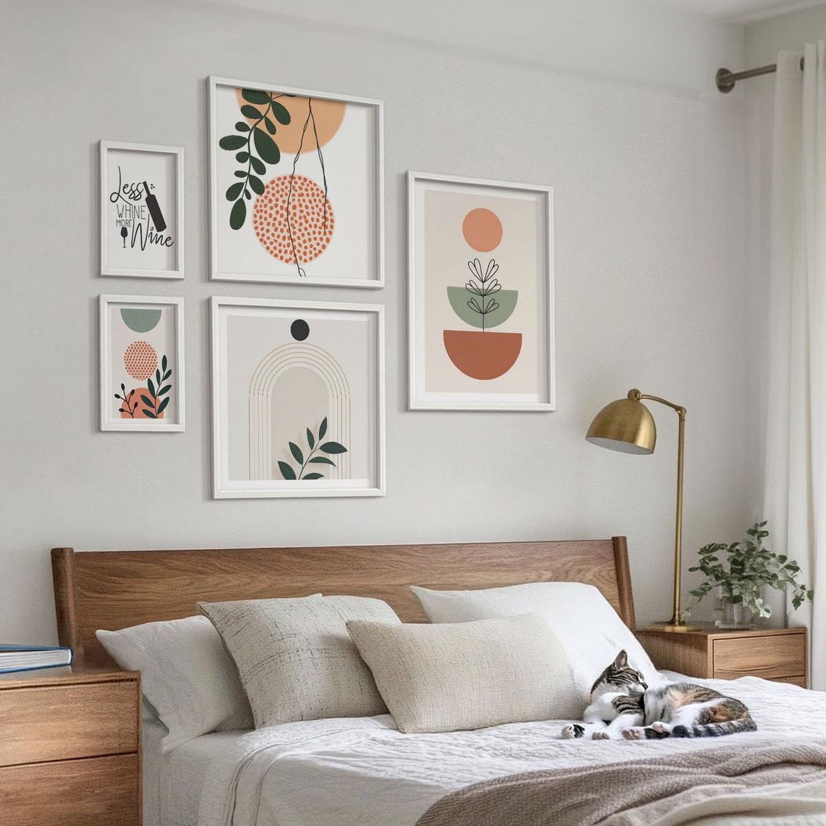 BILDER SET 5er Set - 50x50 cm & 20x30 cm & 40x60 cm Weißer Rahmen - Abstrakte Pflanzenformen - Weiß, Kunststoff (40/60cm) - TULUP