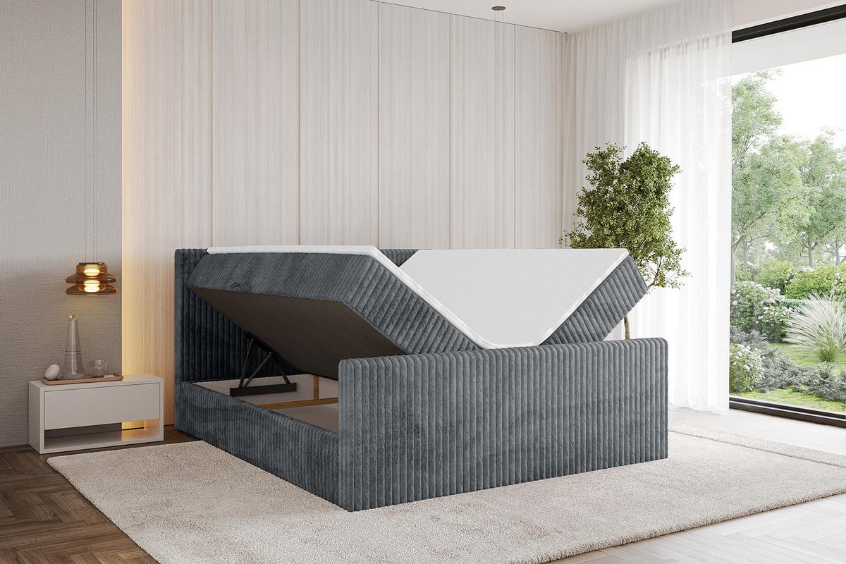 BOXBETT mit Matratze H3 und Lattenrost - TOLO-Z - 160x200 Cord - Dunkelgrau - Dunkelgrau, Holzwerkstoff (160/200cm) - ALTDECOR