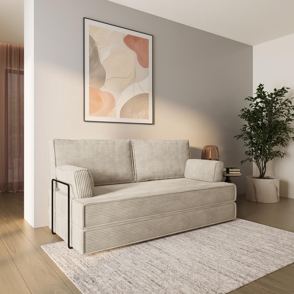 BETTSOFA SILAR aus Schaumstoff Kordstoff Creme Schlaffunktion - Creme, Textil (170/86/80cm) - MASSENO