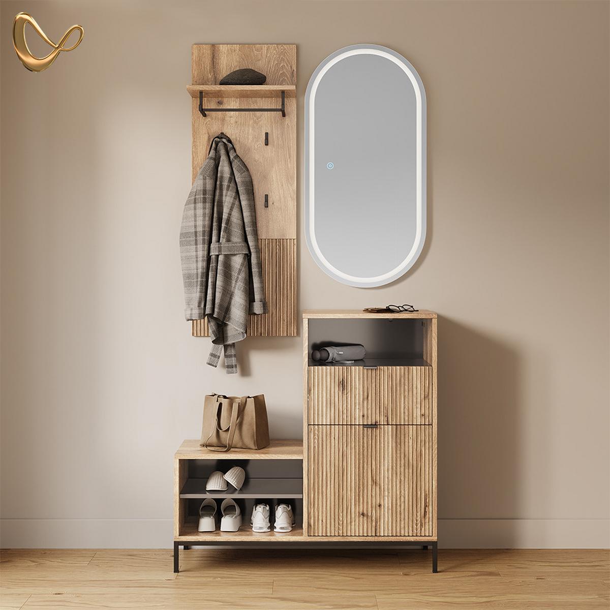 SCHUHSCHRANK Aterno Viking Oak 100 x 98.5 cm mit Tür und Schublade - Eichefarben, Holzwerkstoff (100/98.5/40cm) - Livinity®