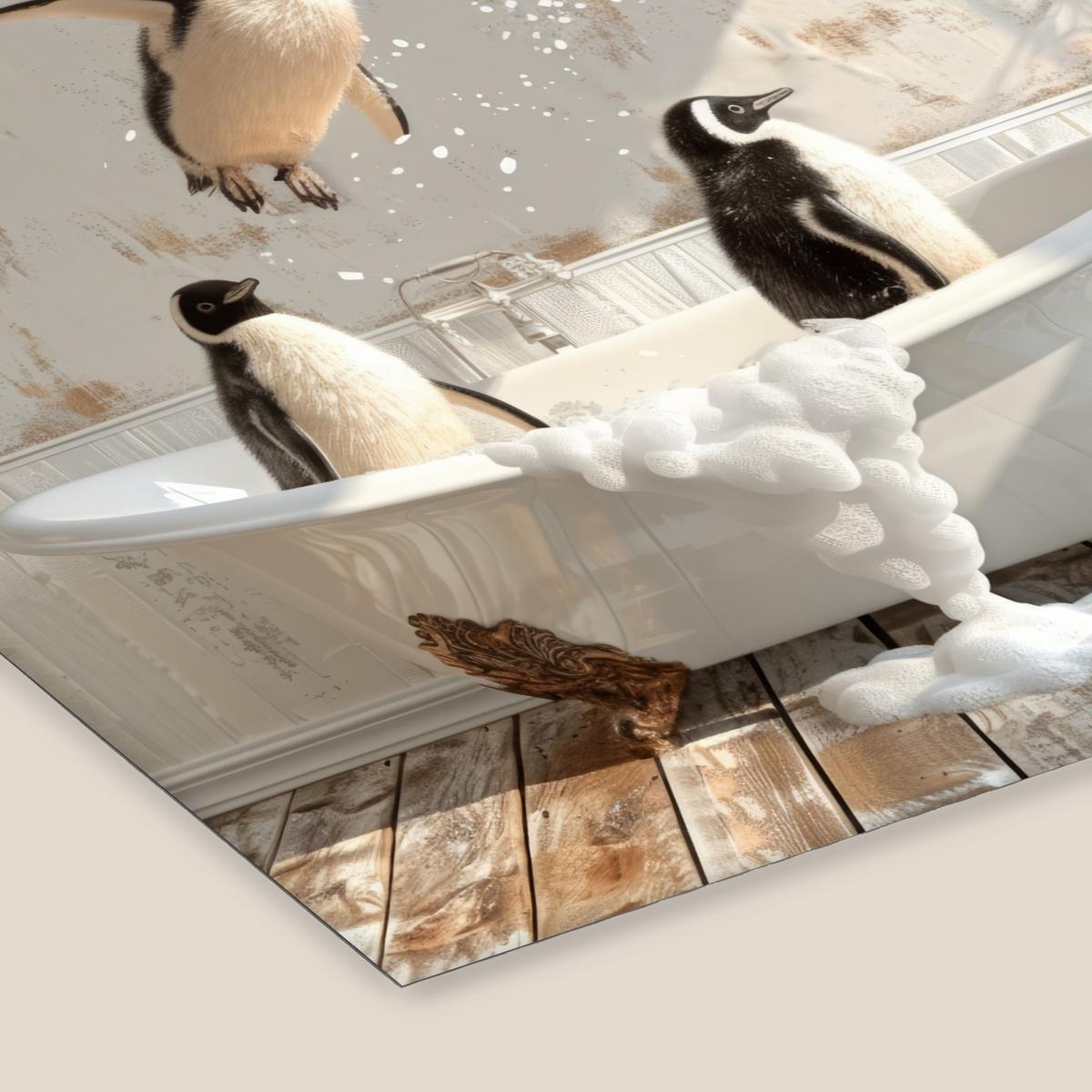 POSTER MIT RAHMENGERAHMTES BILD Vintage - Pinguin - Badewanne - Schaumstoff 40x40 cm - Schwarz, Papier (40/40cm) - MuchoWow