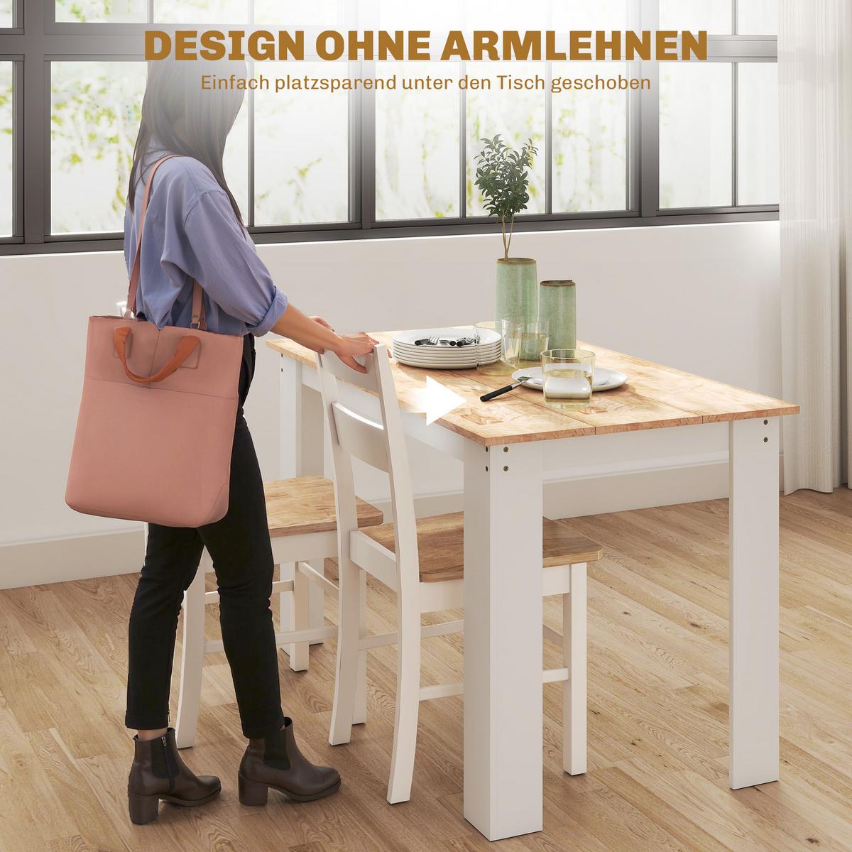 ESSZIMMERSTÜHLE 2er Set Gummiholz Eiche - Eichefarben/Weiß, Holz (40/88.5/50.5cm) - HOMCOM