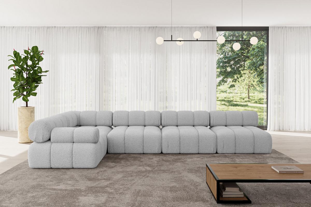 ECKSOFA modulares Sofa Mende-L3 - 380x190x70 cm Hellgrau Bouclé - Hellgrau, Holzwerkstoff/Textil (380/190cm) - ALTDECOR
