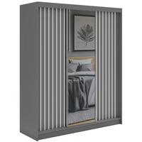 SCHWEBETÜRENSCHRANK mit Spiegel und Schubladen LAOS - 180 - Grau - Weiß Lamellen - Alufarben/Weiß, Holzwerkstoff/Metall (180/216/61cm) - MKS