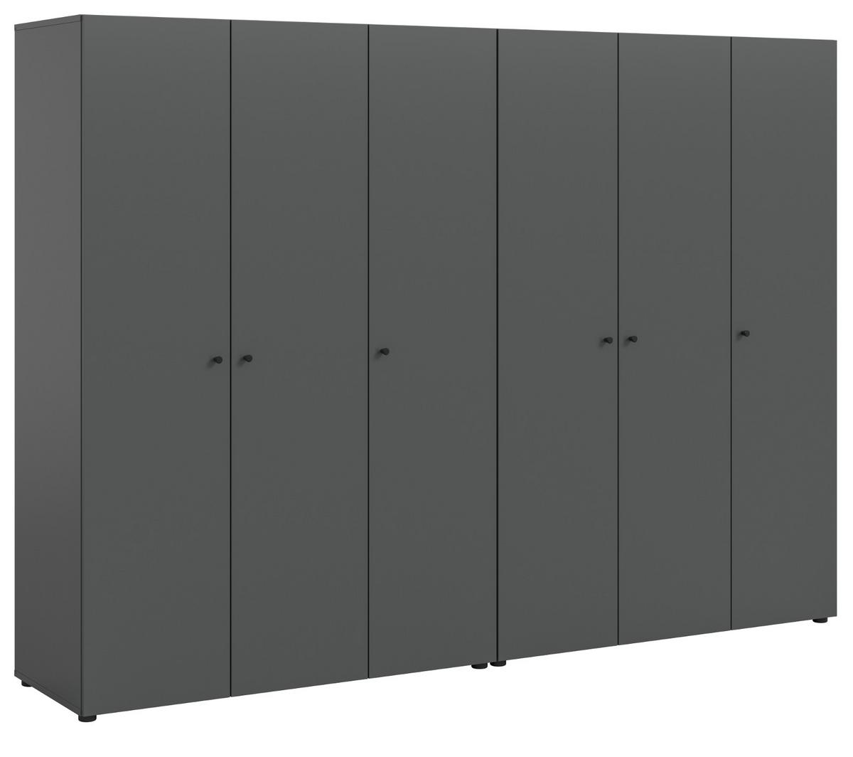 KLEIDERSCHRANK grau 6-türig 240 cm, Drehtürenschrank mit Kleiderstangen - Schwarz/Grau, Holzwerkstoff/Kunststoff (240/176/51cm) - Inn.Furn