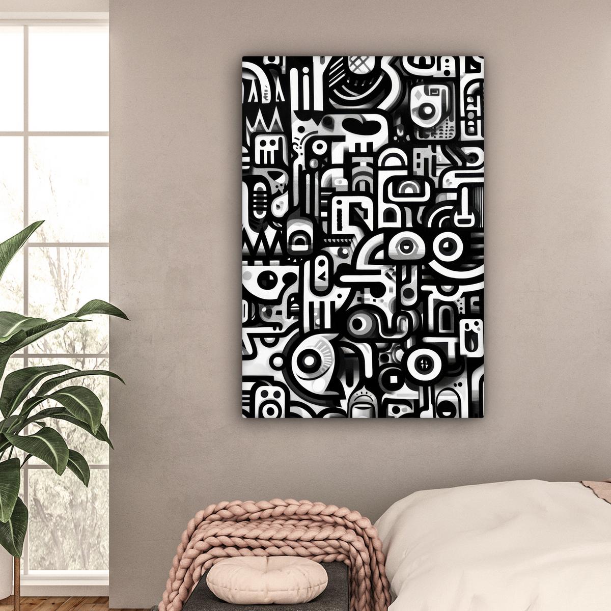 LEINWANDBILD Symbole - Abstrakt - Grafik - Schwarz Deko Groß 90x140 cm - Schwarz, Textil (90/140cm) - MuchoWow