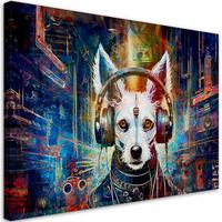 LEINWANDBILD Hund im Kopfhörer Abstraktion 60x40cm - Multicolor, Textil (60/40cm) - Feeby