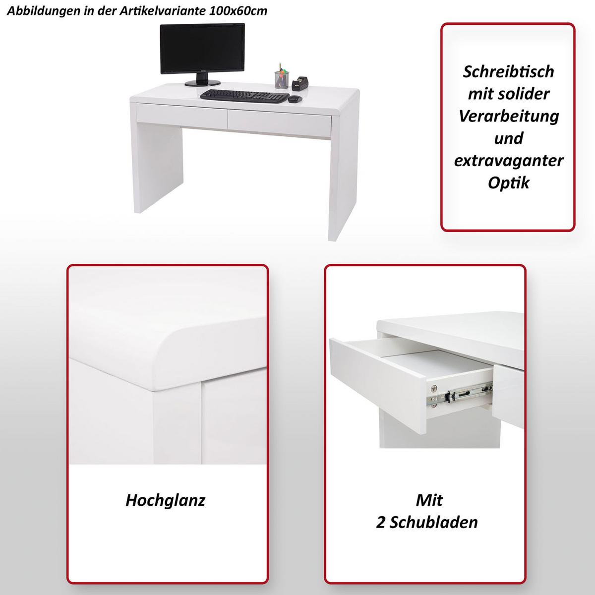 SCHREIBTISCH rechteck Weiß - Weiß, Holzwerkstoff (60/120/75cm) - MCW
