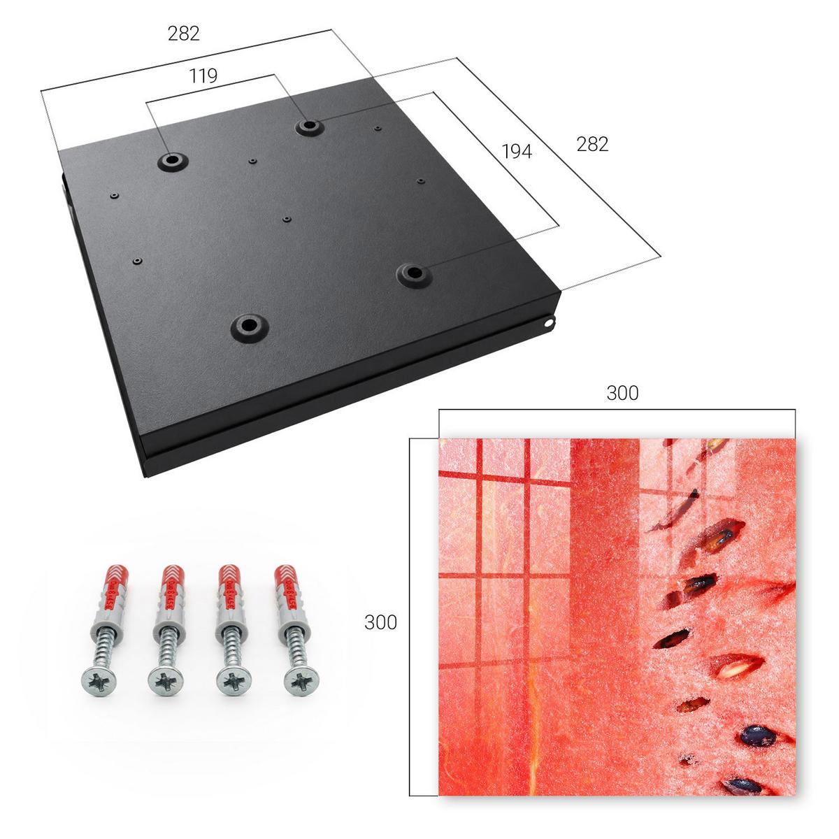 SCHLÜSSELBOX Schwarz 30x30 cm- Türöffnung nach rechts - Saftige Wassermelone - Rot, Metall (30/30/5cm) - TULUP