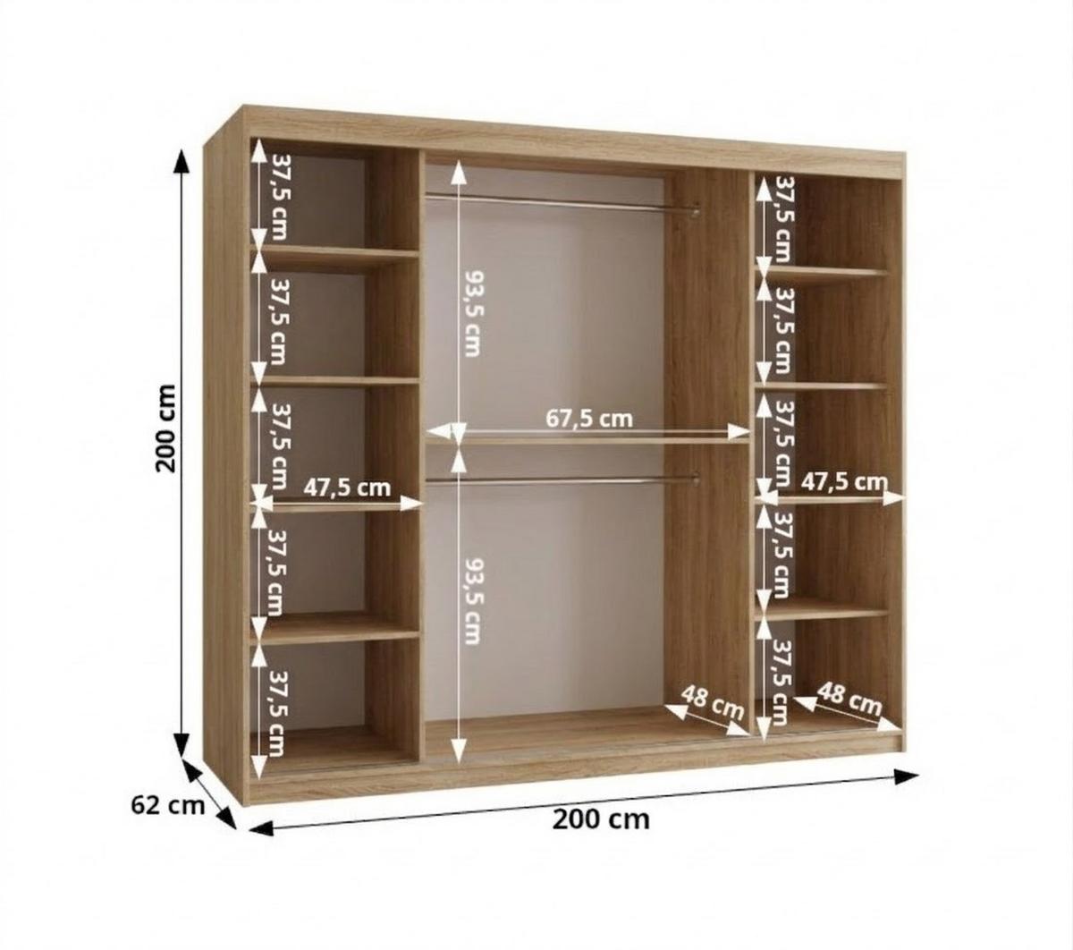 SCHIEBETÜRENSCHRANK mit Spiegel ULTRA 200/200/62 2-türig - Silberfarben/Sonoma Eiche, Holz (200/200/62cm) - MÖBEL KRYSPOL