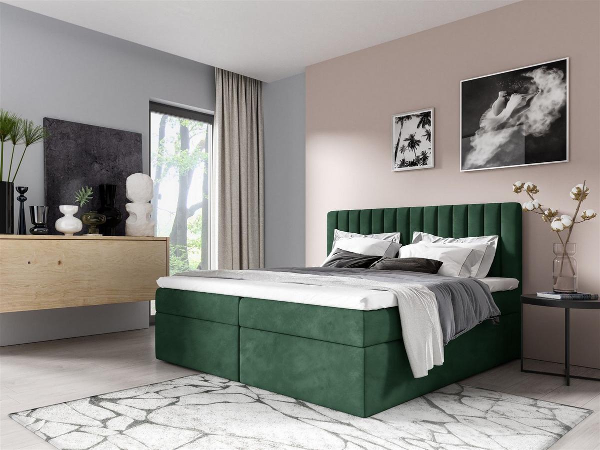 BOXBETT Linnea - Grün, Holzwerkstoff/Textil (200/200cm) - Fun Möbel