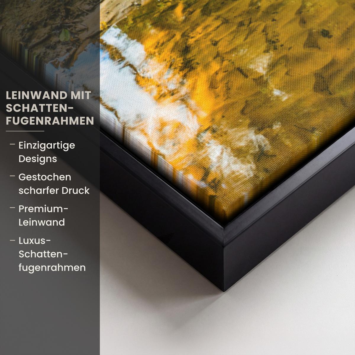 LEINWAND Bilder mit Rahmen - Wald - Landschaft - Wasser - Bäume - Sonne - Grün - Natur - 40x60 - Grün, Textil (40/60cm) - MuchoWow