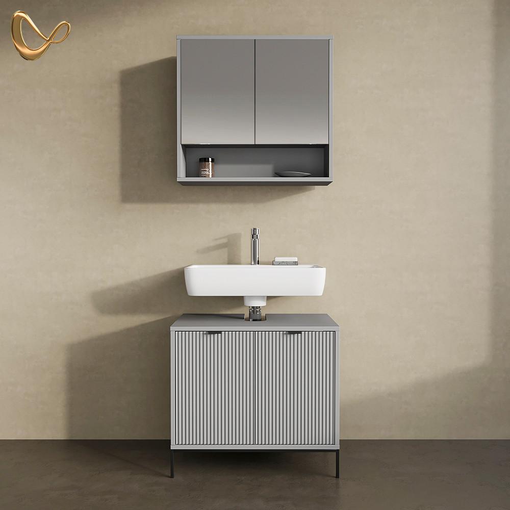 BADMÖBEL-SET ATERNO Grau 2 Teile - Grau, Holzwerkstoff (70/63/45cm) - Livinity®