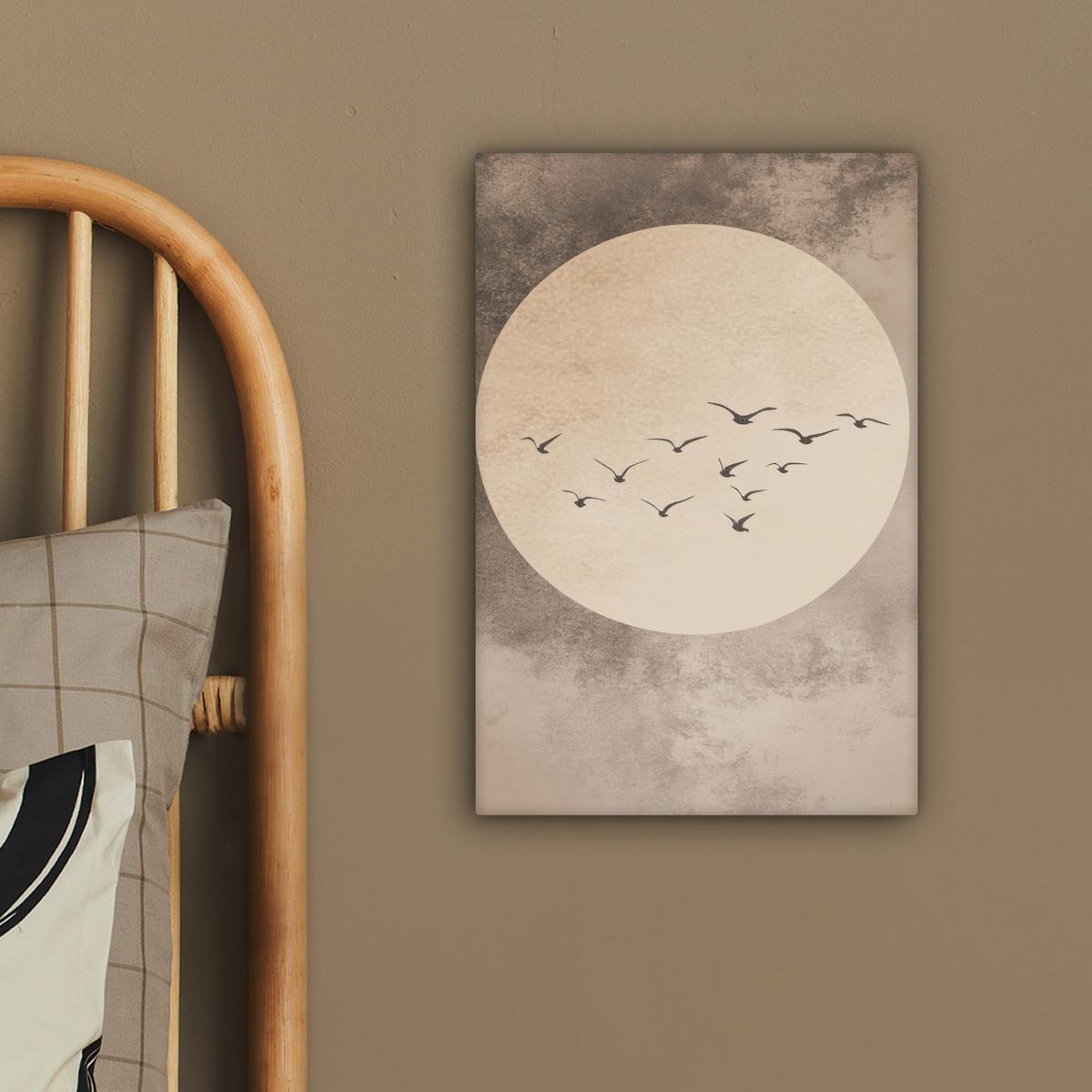 LEINWANDBILD Vogel - Beige - Japanisch Deko Wohnzimmer 20x30 cm - Taupe, Textil (20/30cm) - MuchoWow