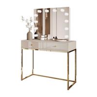 SCHMINKTISCH BLANCO KASCHMIR ELITE mit Spiegel und Beleuchtung goldener Chrom goldener Griff - Ecru, Holzwerkstoff (100/81/42cm) - Lookway