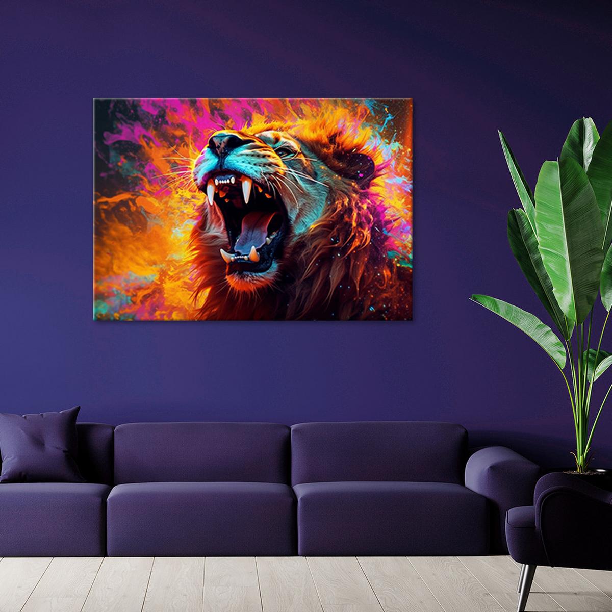 WANDBILD löwe brüllen abstrakt - Multicolor, Textil (60/40cm) - Feeby