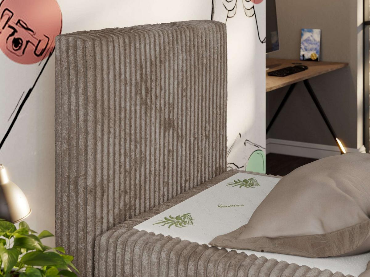 JUGENDBETT TILIO DUO 90/200 - Hellbraun Cord - H3 - Links Seite - Hellbraun, Textil (90/200cm) - MKS