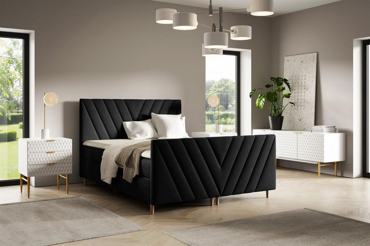 BOXBETT Carlito Premium - Schwarz, Holzwerkstoff/Textil (160/200cm) - Fun Möbel
