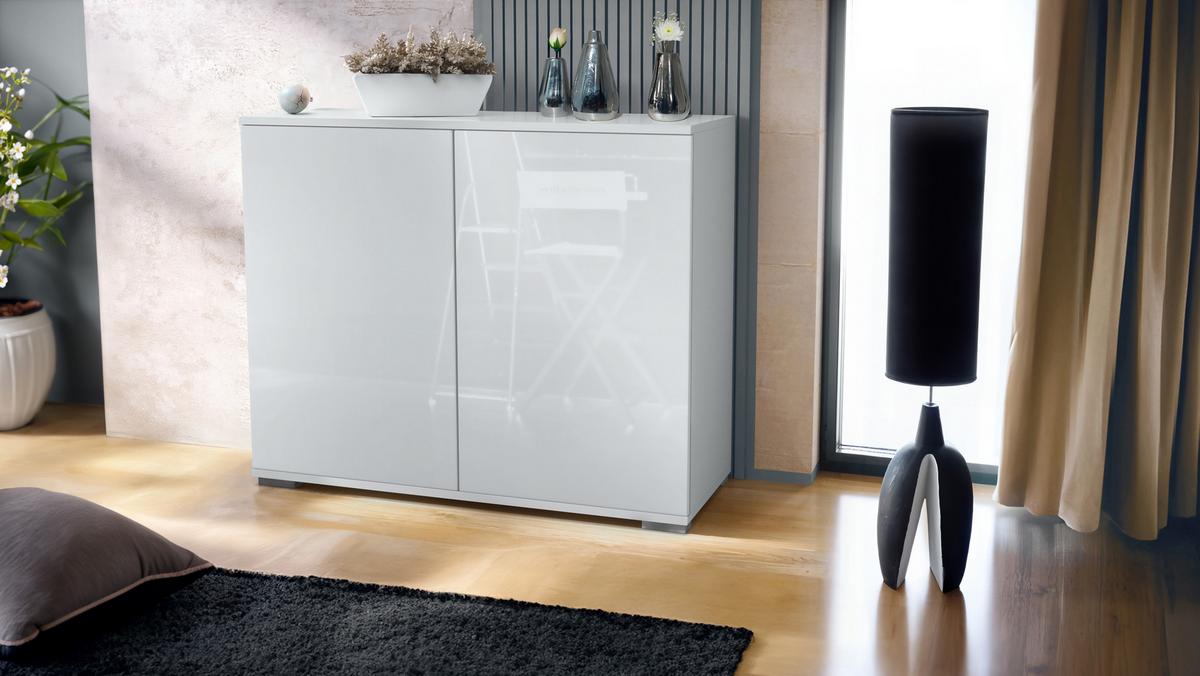 KOMMODE Skadu Weiß Hochglanz - Weiß Hochglanz, Holzwerkstoff (92.5/75.5/35cm) - Vladon