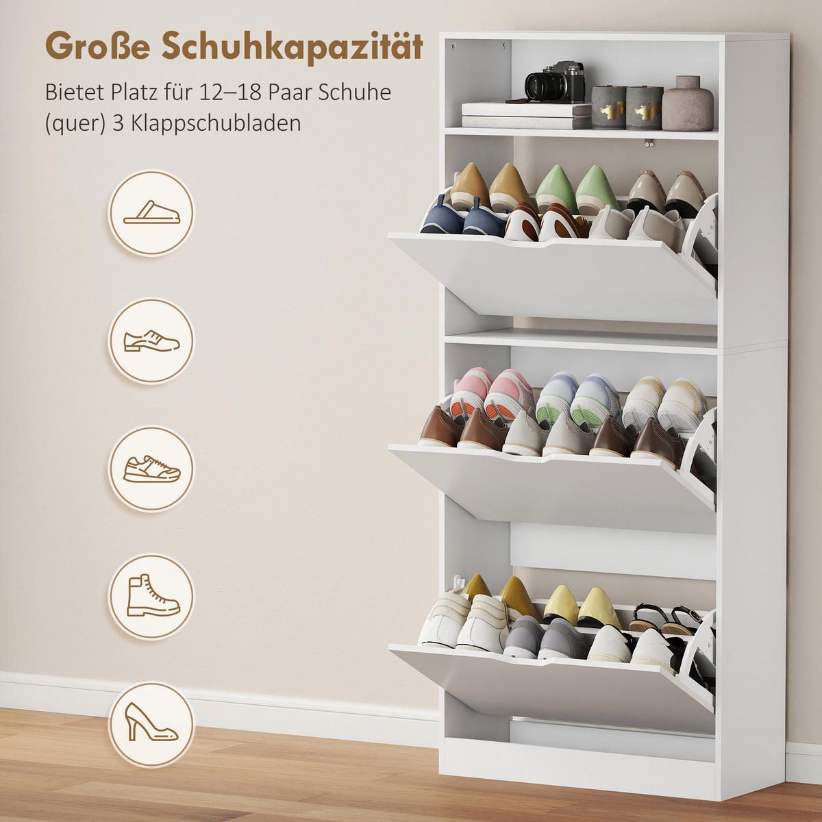 SCHUHSCHRANK aus MDF 60/26/140 cm Weiß - Weiß, Holzwerkstoff (26/140/60cm) - HOMCOM