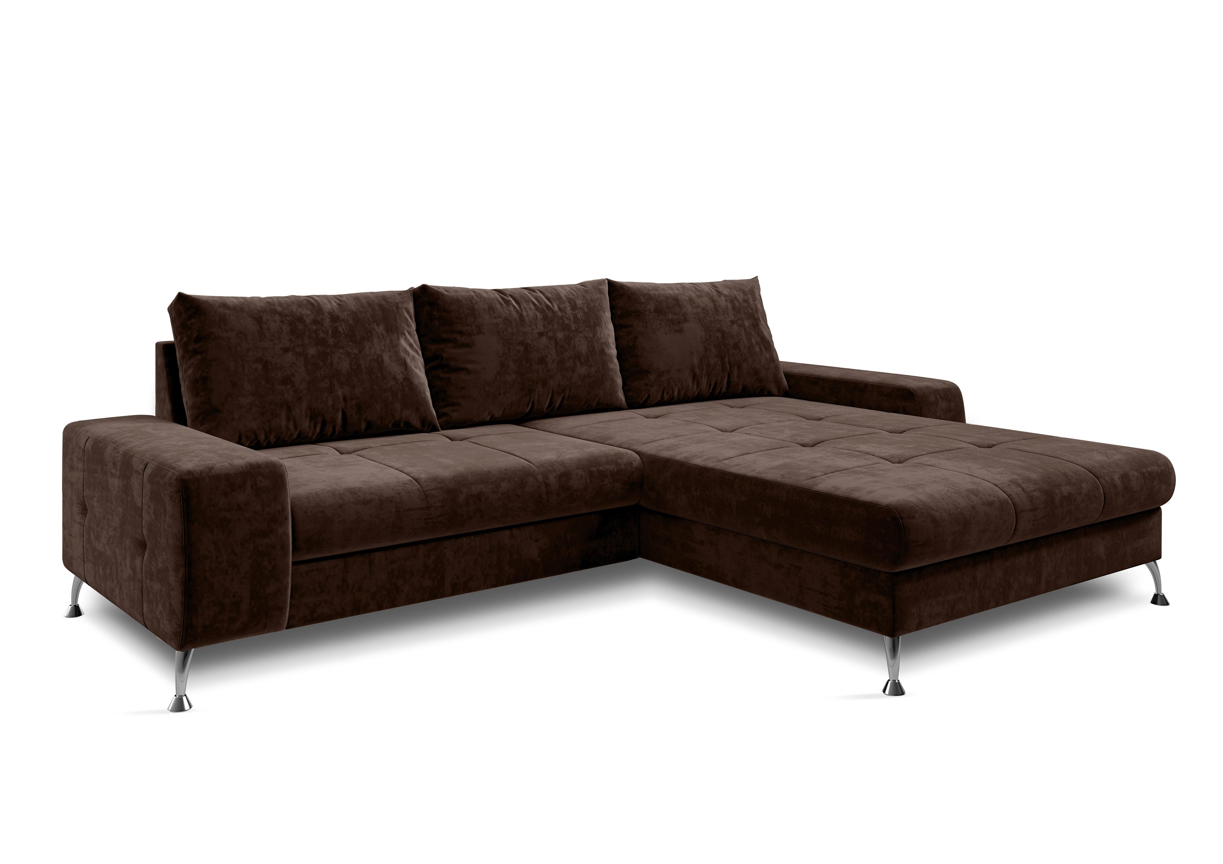 ECKSOFA L Form Artemia Braun Samt 275/192/81 cm – modernes Sofa fürs Wohnzimmer R - Silberfarben/Braun, Textil/Metall (275/192cm) - AX Living