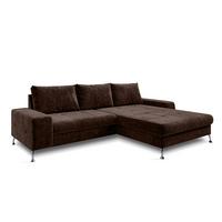 ECKSOFA L Form Artemia Braun Samt 275/192/81 cm – modernes Sofa fürs Wohnzimmer R - Silberfarben/Braun, Textil/Metall (275/192cm) - AX Living