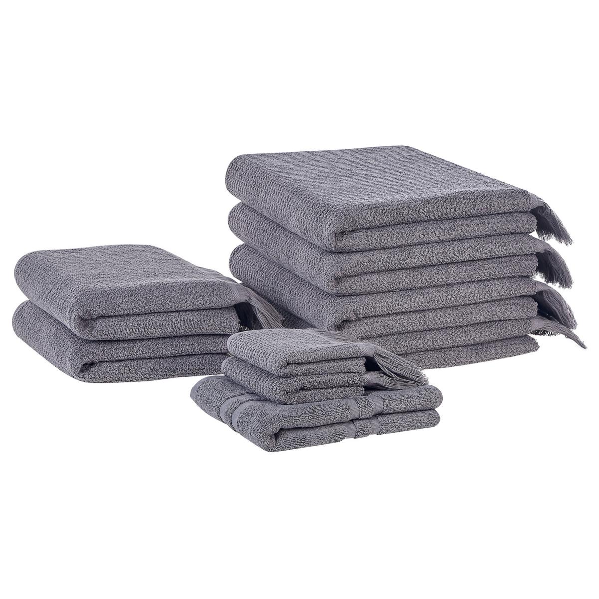 BADEHANDTUCH 9-teilig Grau Atiu - Grau, Textil (70/140cm) - Beliani