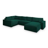 WOHNLANDSCHAFT VELAMI L-S Grün Velours-Stoff mit Schlaffunktion - Grün, Holz (365/83/194cm) - MASSENO