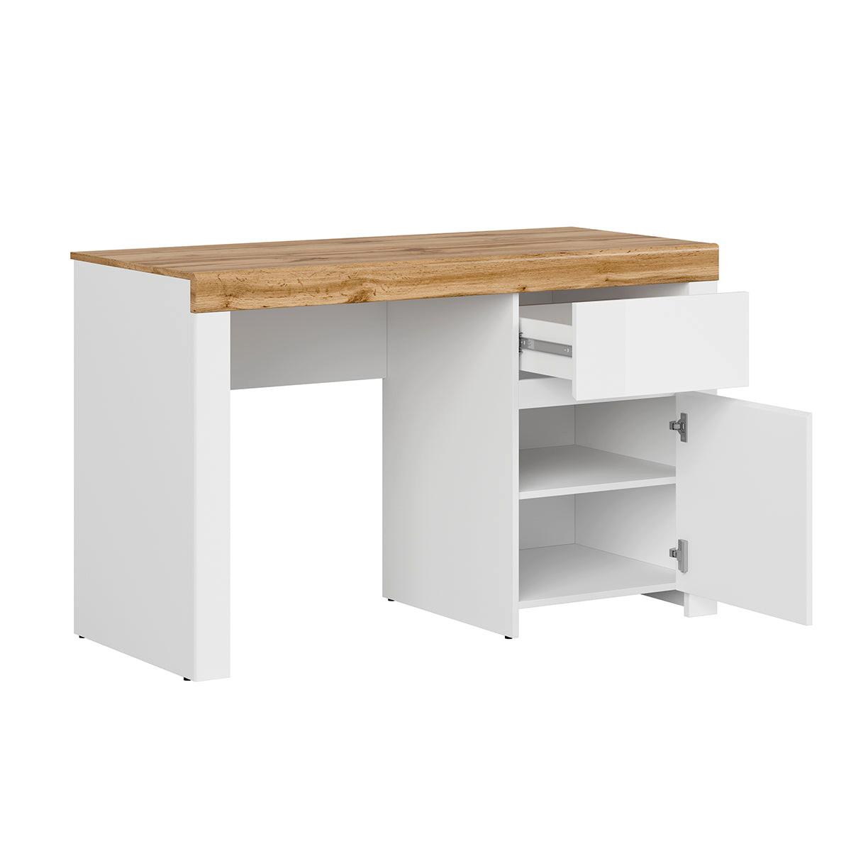 SCHREIBTISCH Hella Weiß und Holz - Weiß, Holzwerkstoff (130/56/82cm) - Petits-meubles