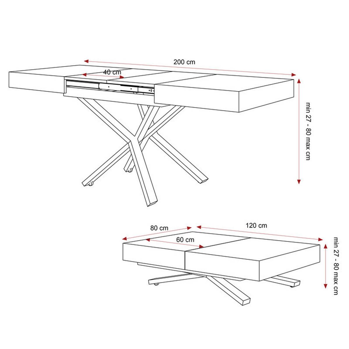 COUCHTISCH SANELLE X ausziehbar mit Liftfunktion, 120/80/76 cm Schwarz/Eiche - Eichefarben/Schwarz, Holzwerkstoff/Metall (120/80/27cm) - Idohome